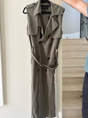 BCBGmaxazria Sleeveless Long Trench Coat in Army Green